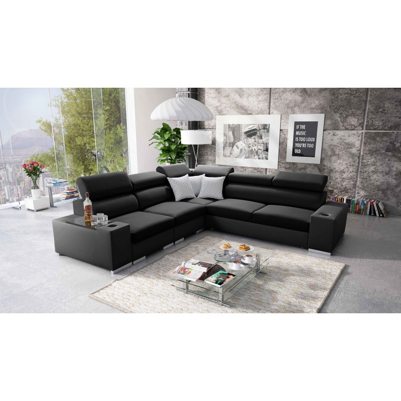 Ecksofa Napoli III mit Schlaffunktion | Luxuriöses Ecksofa mit öffnender Bar