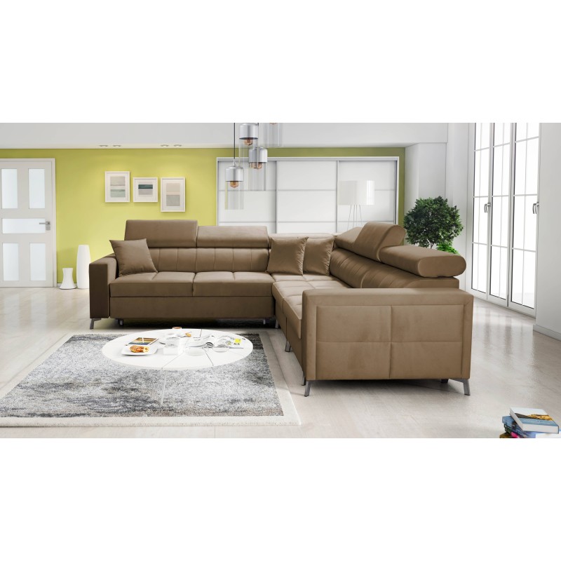 Oslo IV corner sofa with sleeping function and storage for bedding, Velvet, Jaguar 2177