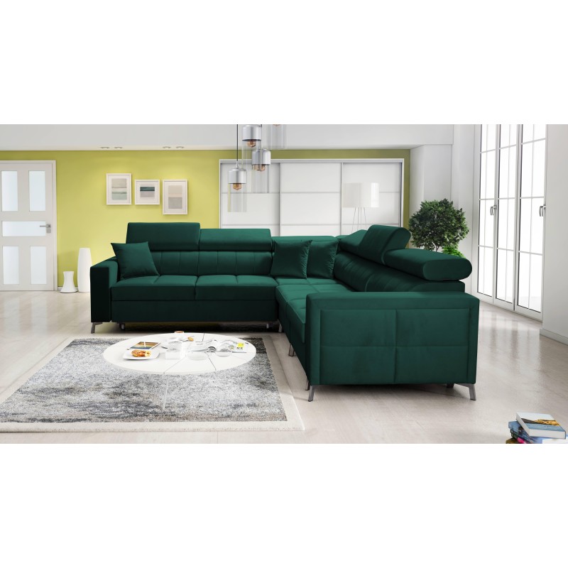 Sofá esquinero Oslo IV con función de cama y compartimento para ropa de cama Velvet, Jaguar 2185.