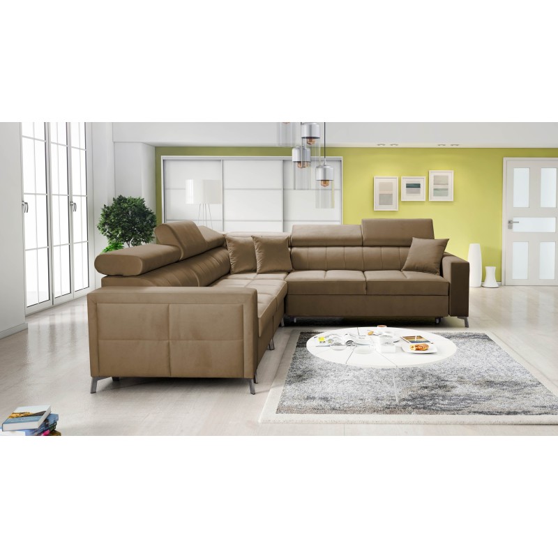 Oslo IV corner sofa with sleeping function and storage for bedding, Velvet, Jaguar 2177