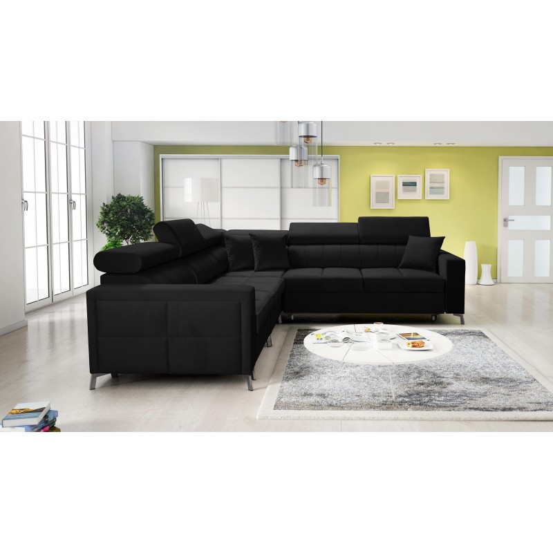 Oslo IV corner sofa with a sleeping function and a storage compartment for bedding Velvet, Jaguar 2183