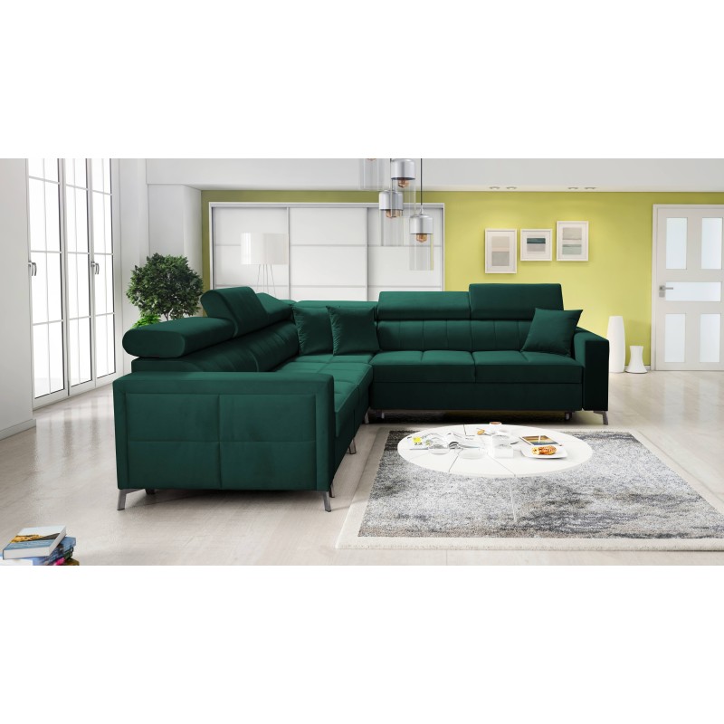 Ecksofa Oslo IV mit Schlaffunktion und Bettkasten Velvet, Jaguar 2185
