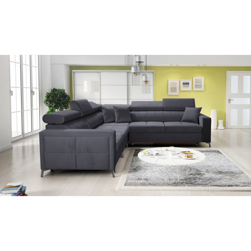 Sofá esquinero Oslo IV con función de cama y cajón para ropa de cama Velvet, Jaguar 2191