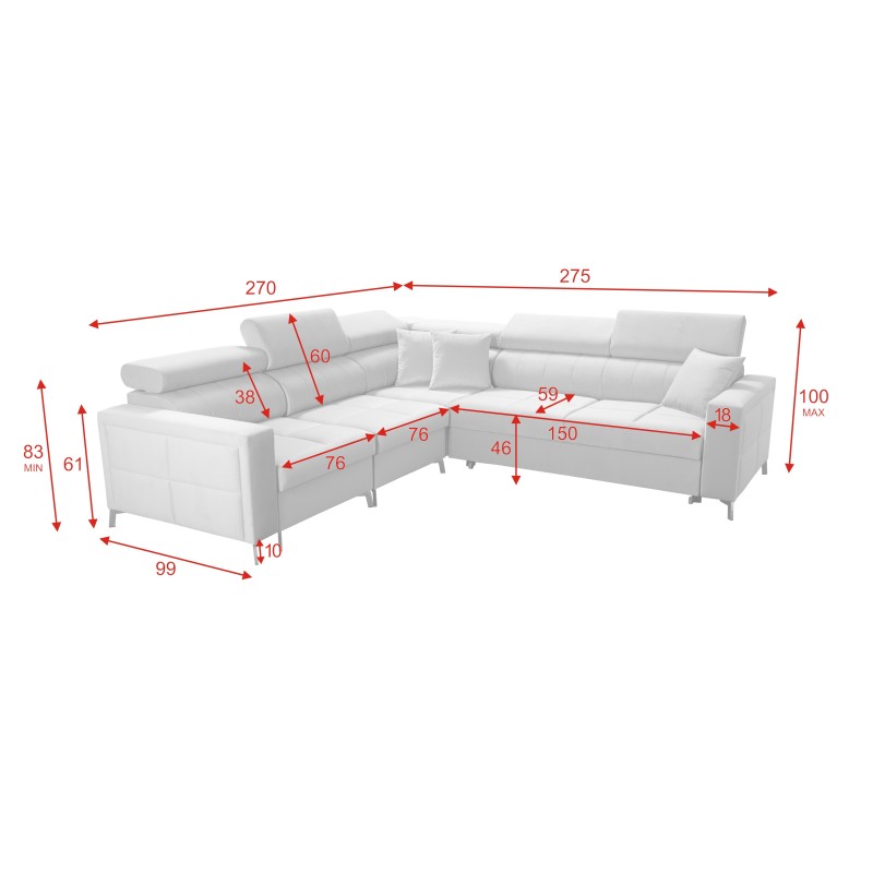 Sofá esquinero Oslo IV con función de cama y cajón para ropa de cama Velvet, Jaguar 2191