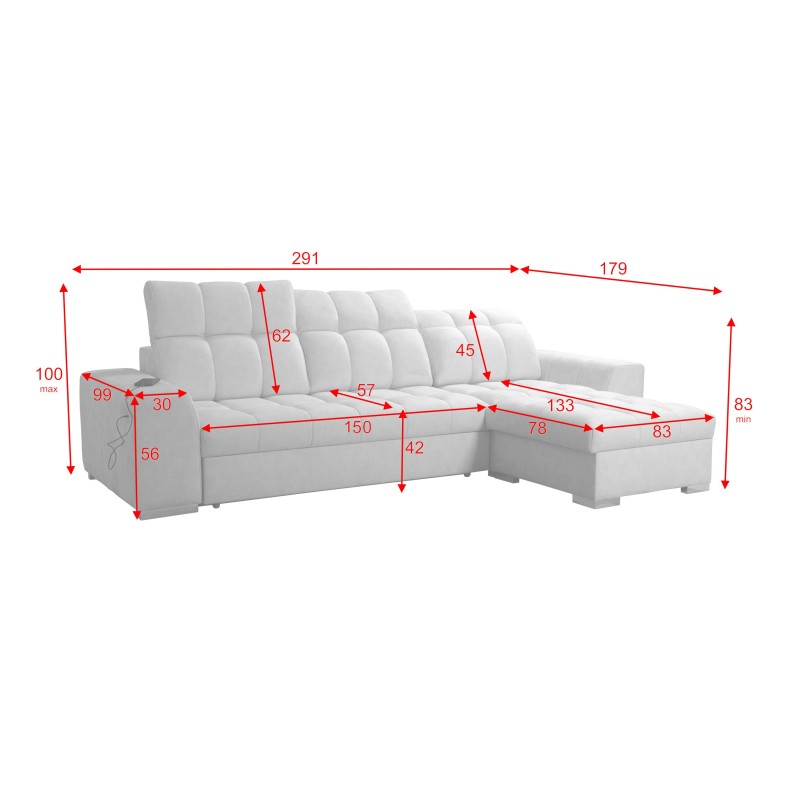 Prisma I corner sofa with a sleeping function and USB port - comfort and elegance in one.