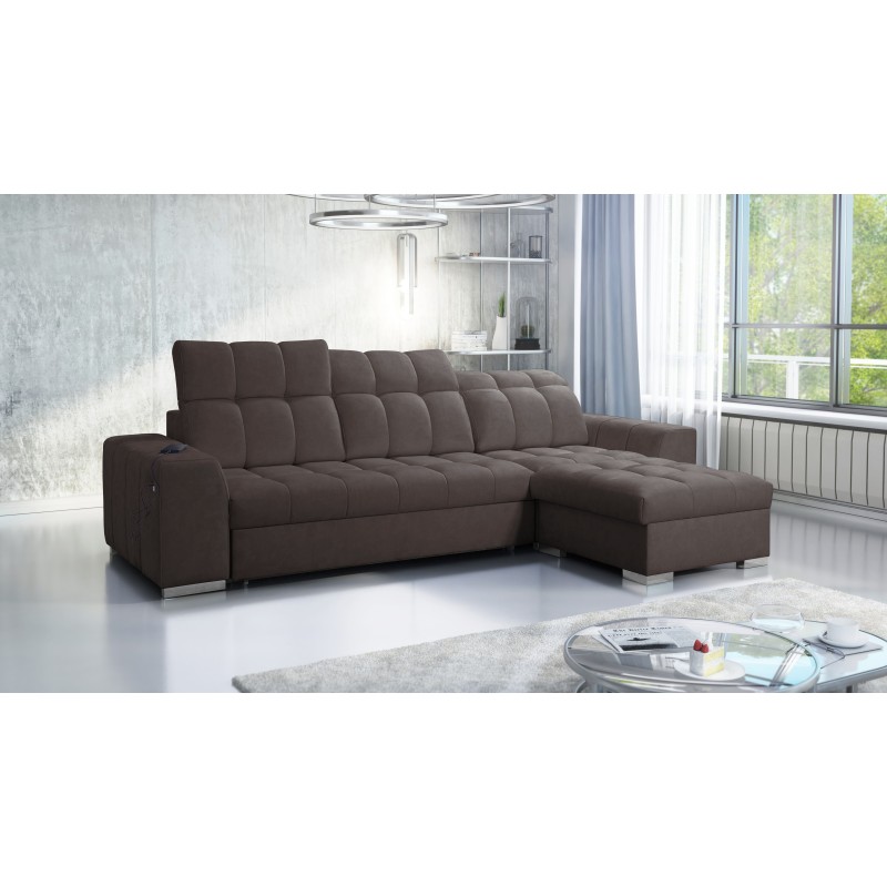 Sofá esquinero Prisma I con función de cama y puerto USB: comodidad y elegancia en uno.