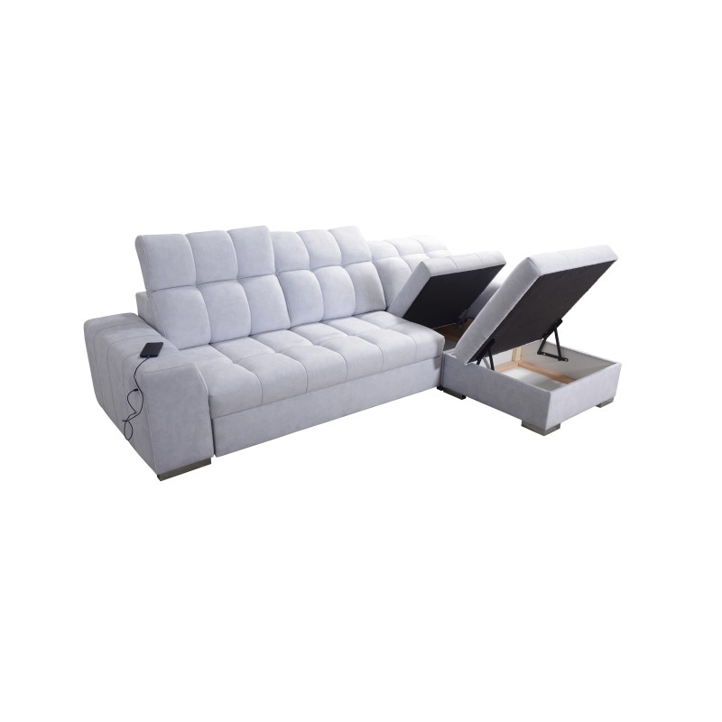 Sofá esquinero Prisma I con función de cama y puerto USB: comodidad y elegancia en uno.