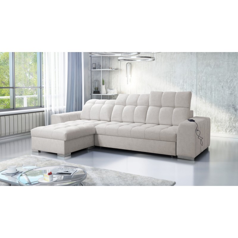 Sofá esquinero Prisma I con función de cama y puerto USB: comodidad y elegancia en uno.