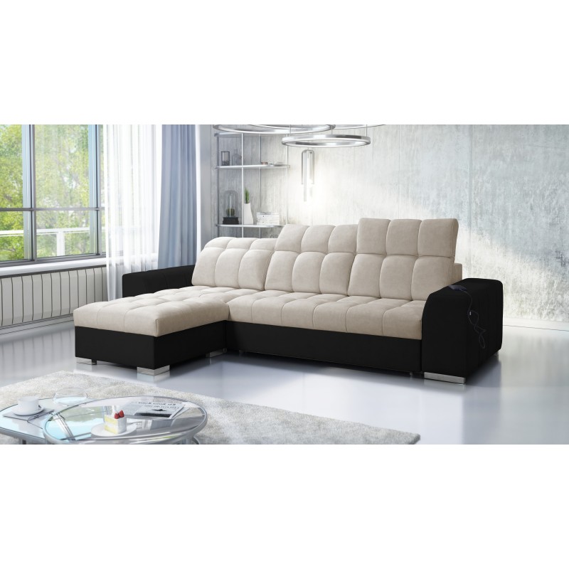 Prisma I corner sofa with a sleeping function and USB port - comfort and elegance in one.