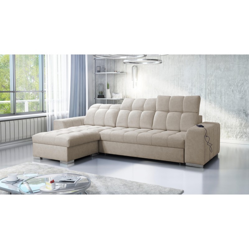 Prisma I corner sofa with a sleeping function and USB port - comfort and elegance in one.