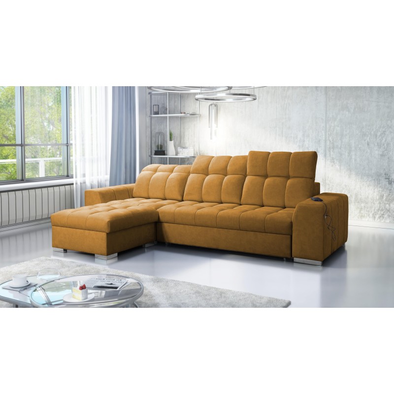 Prisma I corner sofa with a sleeping function and USB port - comfort and elegance in one.