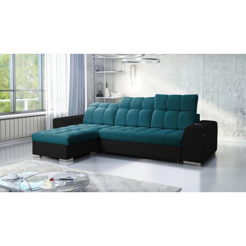 Prisma I corner sofa with a sleeping function and USB port - comfort and elegance in one.