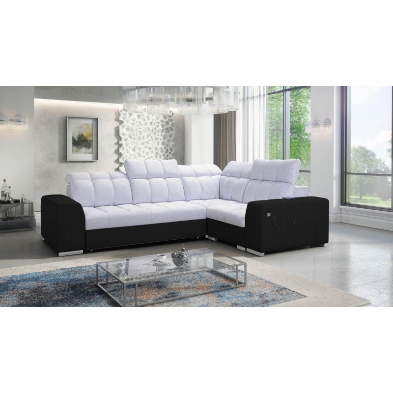 Esquina Prisma II con función de cama en tela Velvet | Apto para mascotas, Terra 80 + Ecopiel negra | Tu lugar ideal para rela