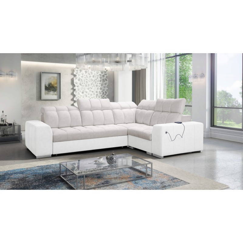 Prisma II Ecksofa mit Schlaffunktion in Velvet-Stoff | Tierfreundlich, Terra 06 + Kunstleder | Dein perfekter Ort zur Entspannun