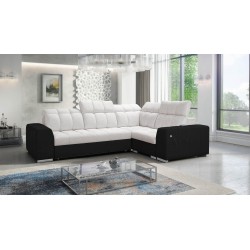 Narożnik Prisma II z funkcją spania w tkaninie Velvet | Pet friendly, Terra 06 + Ecoskóra czarna | Twoje idealne miejsce do rela