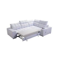 Narożnik Prisma II z funkcją spania w tkaninie Velvet | Pet friendly, Terra 06 + Ecoskóra czarna | Twoje idealne miejsce do rela