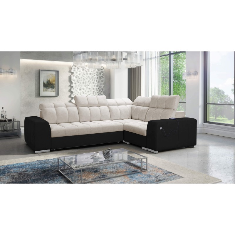 Ecksofa Prisma II mit Schlaffunktion in Samtstoff | Haustierfreundlich, Terra 13 + Schwarzes Ökoleder | Dein perfekter Ort zum E