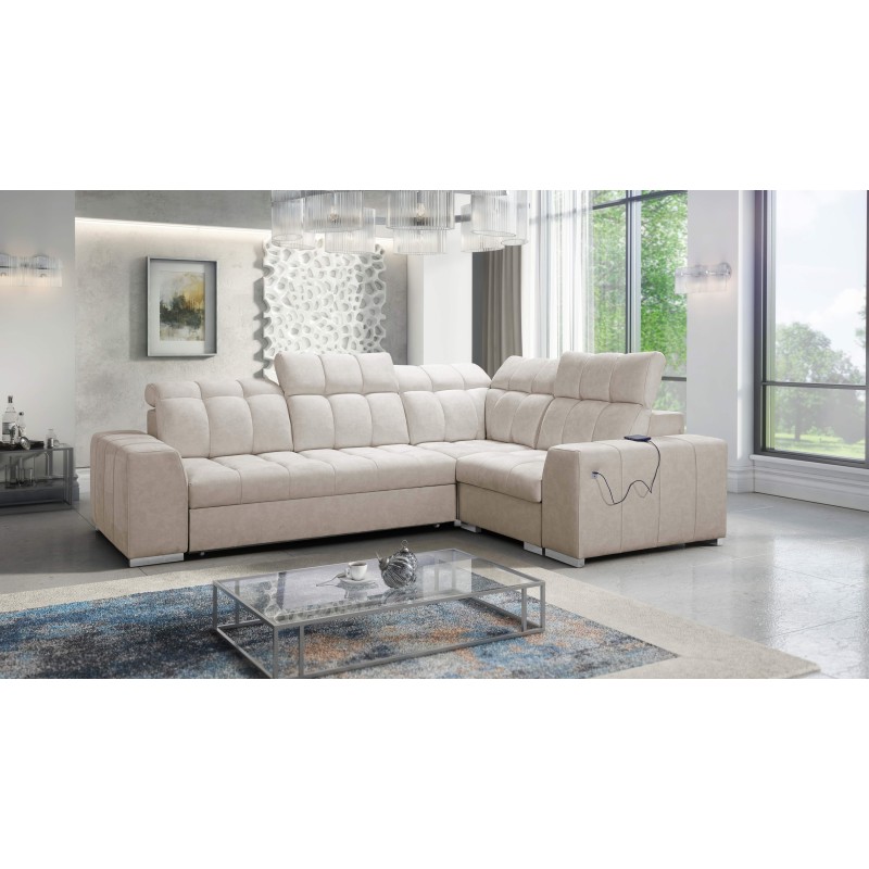 Prisma II Corner Sofa with Sleeping Function in Velvet Fabric | Pet Friendly, Terra 13 | Your Perfect Place to Relax