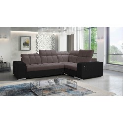 Narożnik Prisma II z funkcją spania w tkaninie Velvet | Pet friendly, Terra 26 + Ecoskóra czarna | Twoje idealne miejsce do rela