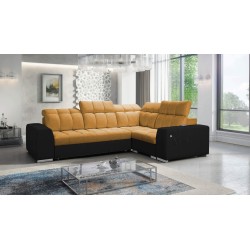 Prisma II Ecksofa mit Schlaffunktion im Velvet-Stoff | Haustierfreundlich, Terra 48 + Schwarzes Ökoleder | Dein perfekter Ort zu