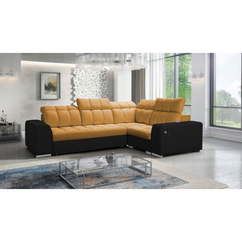 Esquinero Prisma II con función de cama en tela Velvet | Apto para mascotas, Terra 48 + Ecocuero negro | Tu lugar ideal para rel