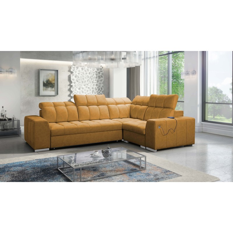 Prisma II Corner Sofa with Sleeping Function in Velvet Fabric | Pet Friendly, Terra 48 | Your Perfect Place to Relax