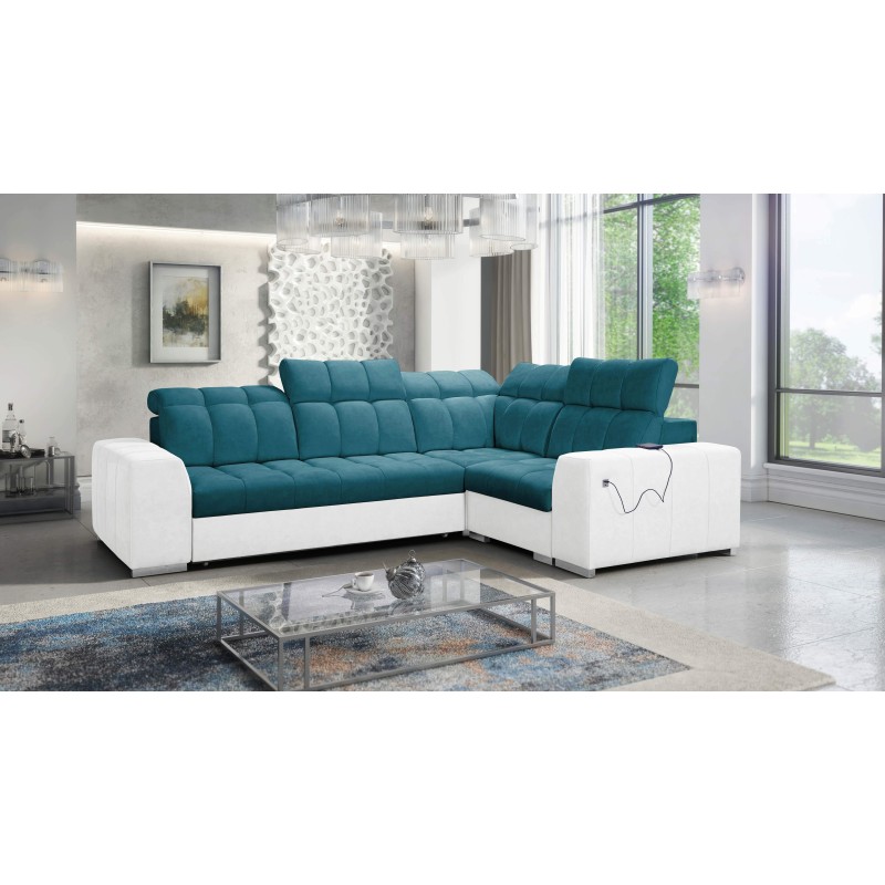 Prisma II Corner Sofa with Sleeping Function in Velvet Fabric | Pet friendly, Terra 75 + Eco-leather | Your Perfect Place to Rel