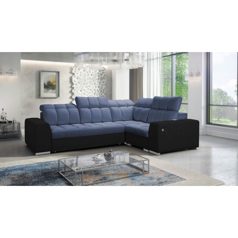 Prisma II Corner Sofa with Sleeping Function in Velvet Fabric | Pet-friendly, Terra 76 + Black Eco-leather | Your Perfect Place 