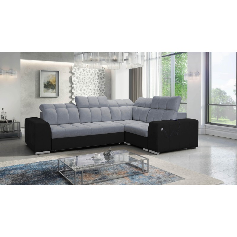 Prisma II Ecksofa mit Schlaffunktion im Samtstoff | Haustierfreundlich, Terra 92 + Schwarzes Kunstleder | Ihr perfekter Ort zum 