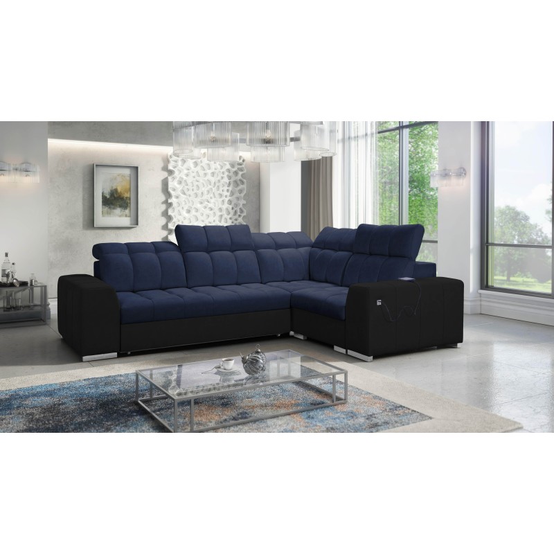 Prisma II Corner Sofa with Sleeping Function in Velvet Fabric | Pet Friendly, Terra 79 + Black Eco-leather | Your Ideal Place to