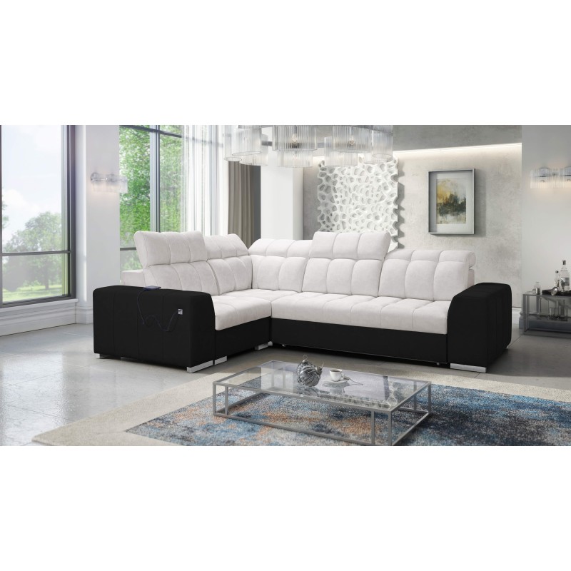 Prisma II Corner Sofa with Sleeping Function in Velvet Fabric | Pet Friendly, Terra 06 + Black Eco-leather | Your Ideal Place to