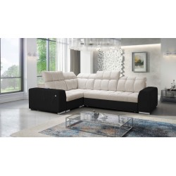 Narożnik Prisma II z funkcją spania w tkaninie Velvet | Pet friendly, Terra 13 + Ecoskóra czarna | Twoje idealne miejsce do rela