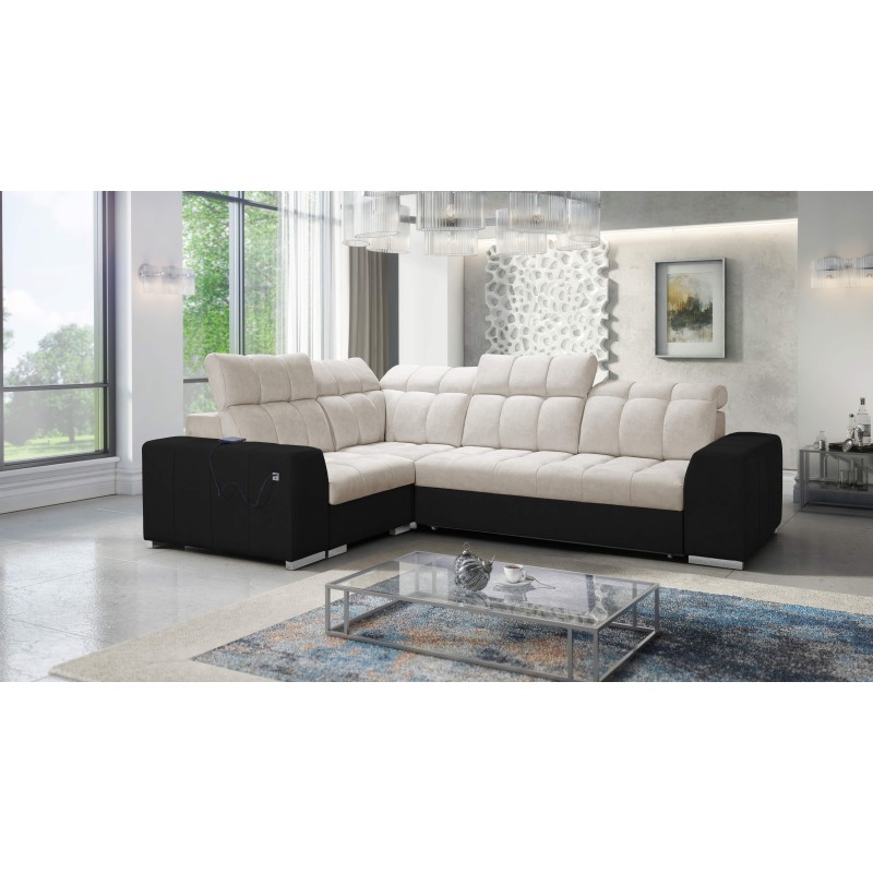 Esquina Prisma II con función de cama en tela Velvet | Apto para mascotas, Terra 13 + Ecopiel negra | Tu lugar ideal para relaja