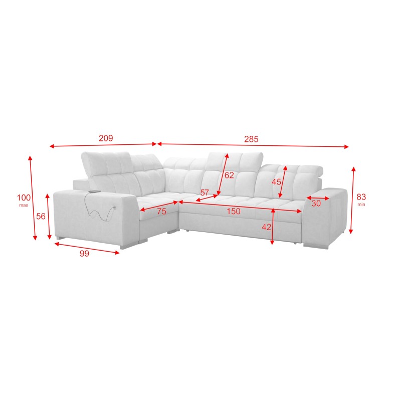 Prisma II Corner Sofa with Sleeping Function in Velvet Fabric | Pet Friendly, Terra 26 + Eco-leather | Your Ideal Place to Relax