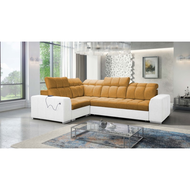 Prisma II Corner Sofa with Sleeping Function in Velvet Fabric | Pet Friendly, Terra 48 + Eco-leather | Your Perfect Place to Rel