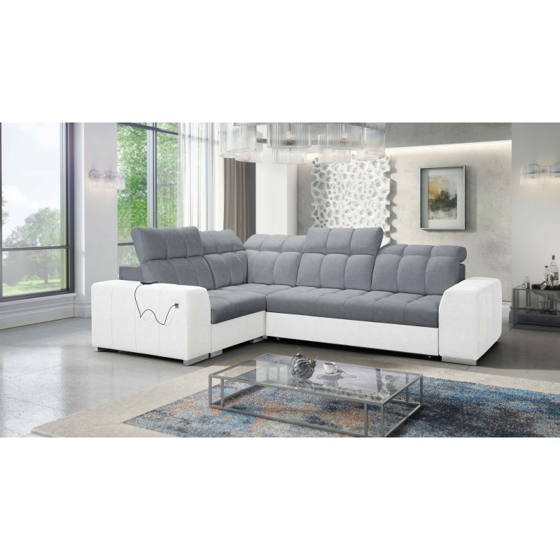 Narożnik Prisma II z funkcją spania w tkaninie Velvet | Pet friendly, Terra 92 + Ecoskóra | Twoje idealne miejsce do relaksu