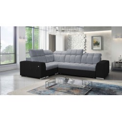 Narożnik Prisma II z funkcją spania w tkaninie Velvet | Pet friendly, Terra 92 + Ecoskóra czarna | Twoje idealne miejsce do rela