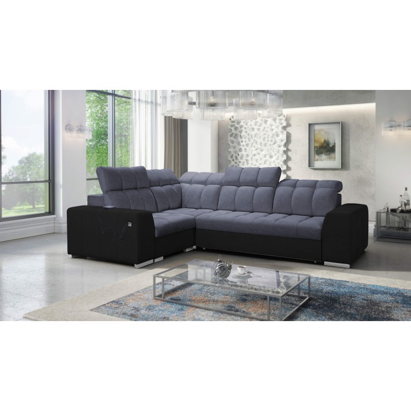 Prisma II Corner Sofa with Sleeping Function in Velvet Fabric | Pet Friendly, Terra 96 + Black Eco-leather | Your Ideal Place to