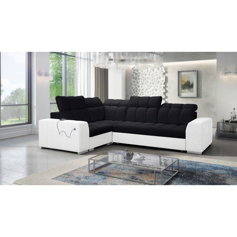 Narożnik Prisma II z funkcją spania w tkaninie Velvet | Pet friendly, Terra 99 + Ecoskóra | Twoje idealne miejsce do relaksu