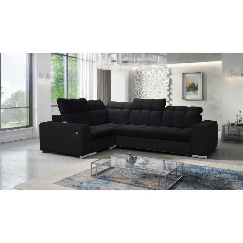 Prisma II corner sofa with sleeping function in Velvet fabric | Pet friendly, Terra 99 + Black Eco-leather | Your perfect place 