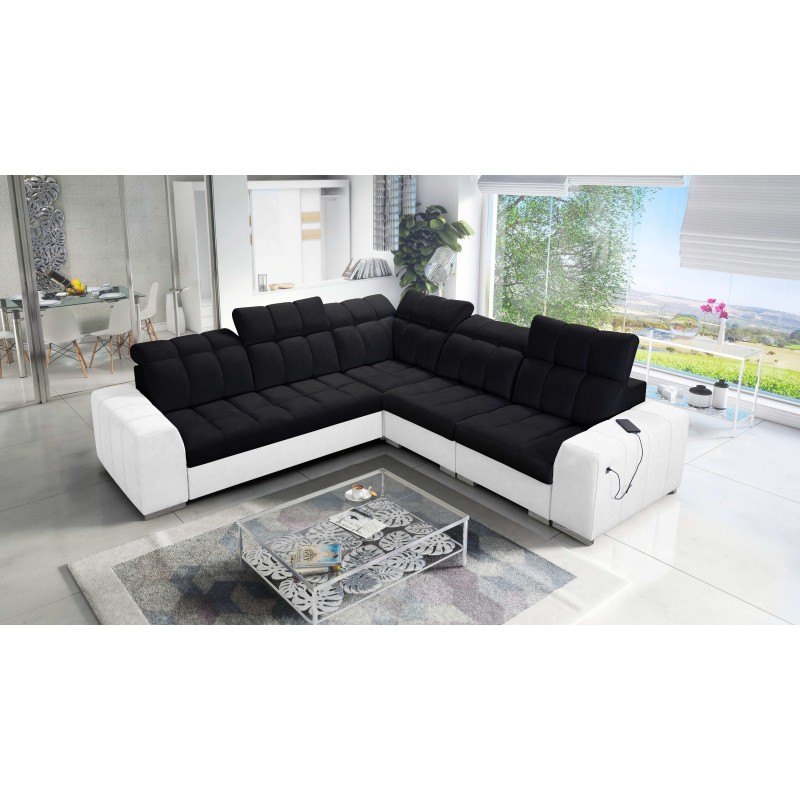 Esquinero Prisma III con función de cama y puerto USB: comodidad y estilo en un solo mueble.