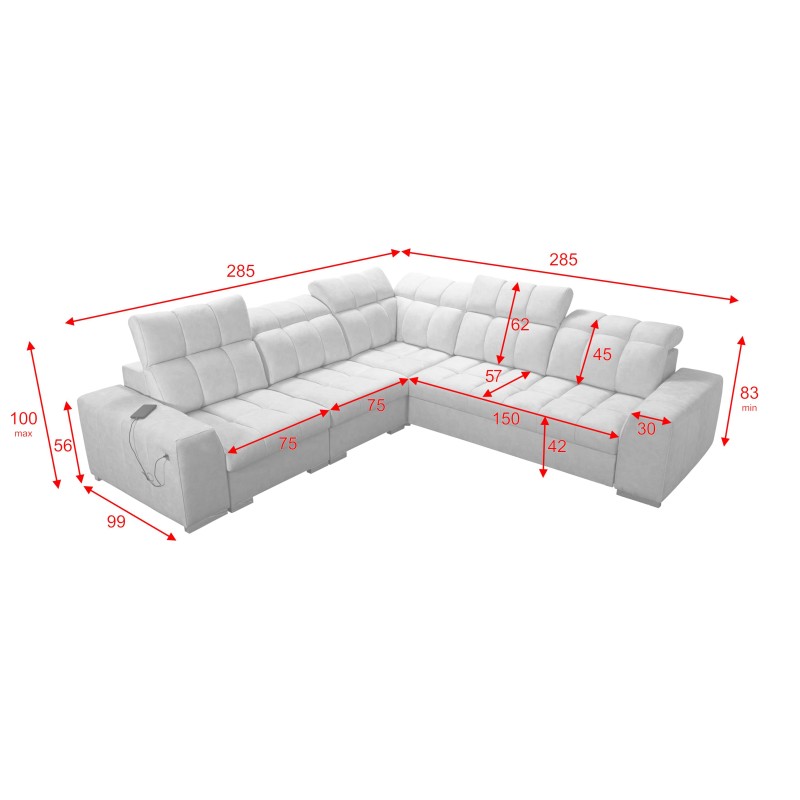 Esquinero Prisma III con función de cama y puerto USB: comodidad y estilo en un solo mueble.