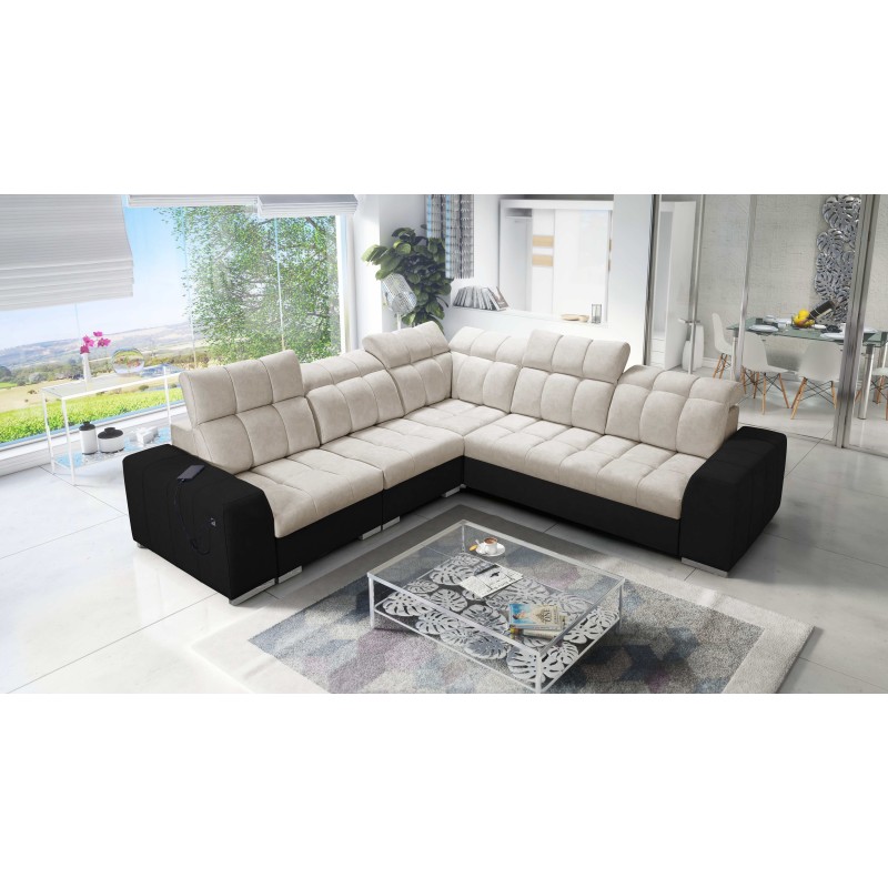 Esquinero Prisma III con función de cama y puerto USB: comodidad y estilo en un solo mueble.