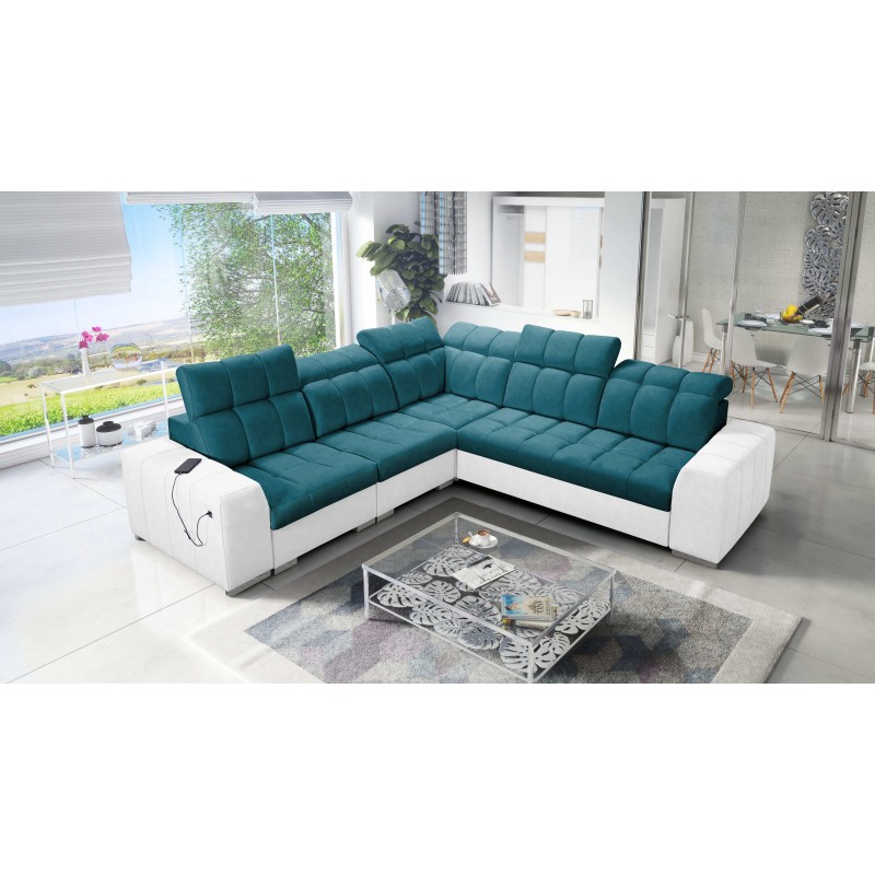 Esquinero Prisma III con función de cama y puerto USB: comodidad y estilo en un solo mueble.