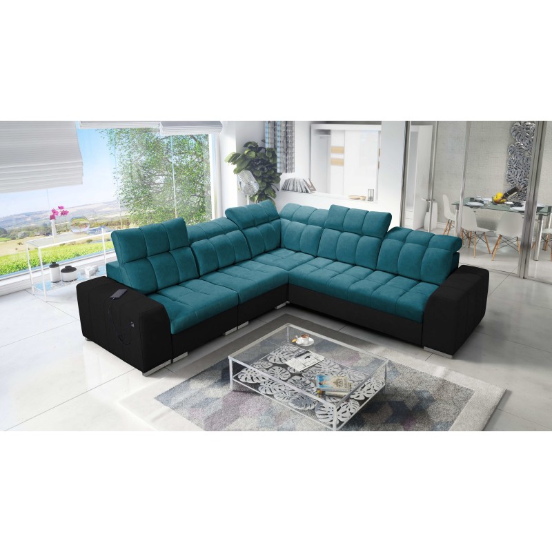 Prisma III corner sofa with sleeping function and USB port – comfort and style in one piece of furniture
