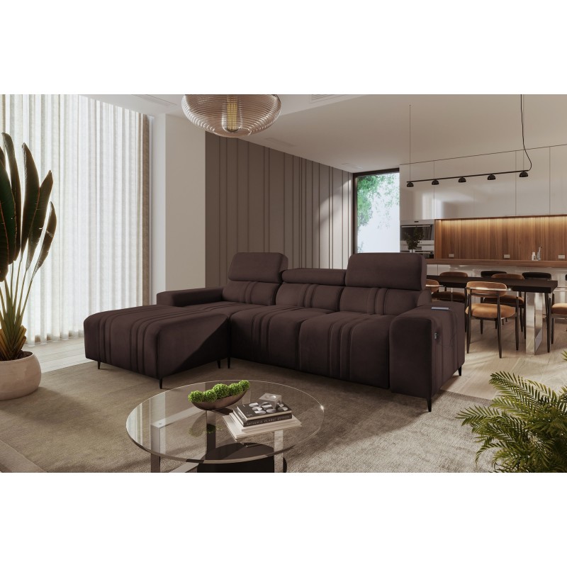 Elegant Verona I Corner Sofa with Sleeping Function - Velvet, Vena 13 | Your Perfect Furniture