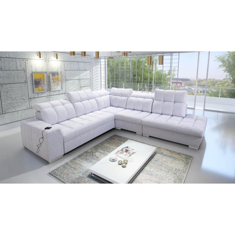 Prisma IX corner sofa with sleeping function, USB port, and bedding storage - Velvet | Pet friendly, Terra 80