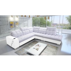 Prisma IX Corner Sofa with sleeping function, USB port, and bedding storage - Velvet | Pet friendly, Terra 80 + Eco-leather