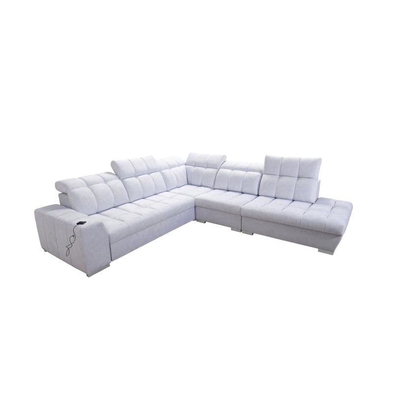 Prisma IX Corner Sofa with a sleeping function, USB port, and bedding storage - Velvet | Pet friendly, Terra 80 + Black Eco-leat