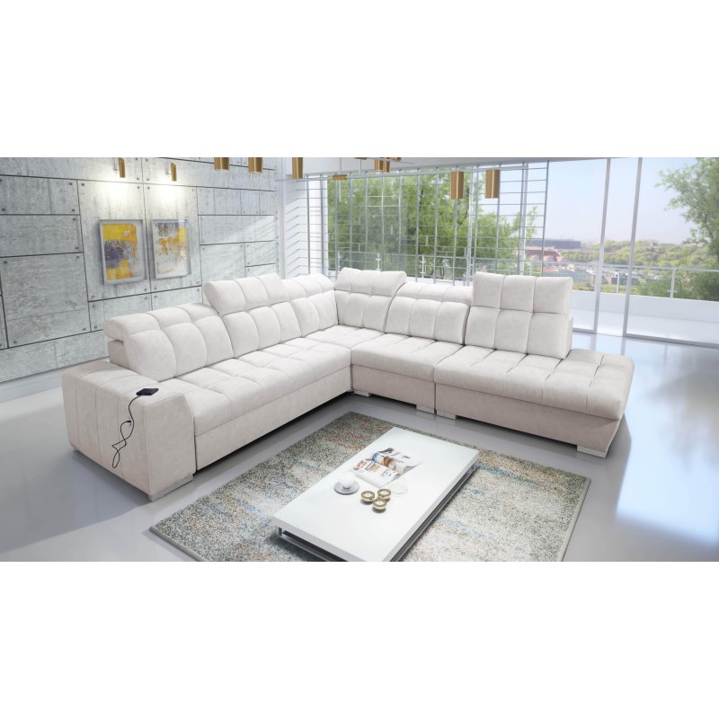 Prisma IX sectional sofa with sleeping function, USB port, and storage for bedding - Velvet | Pet friendly, Terra 06